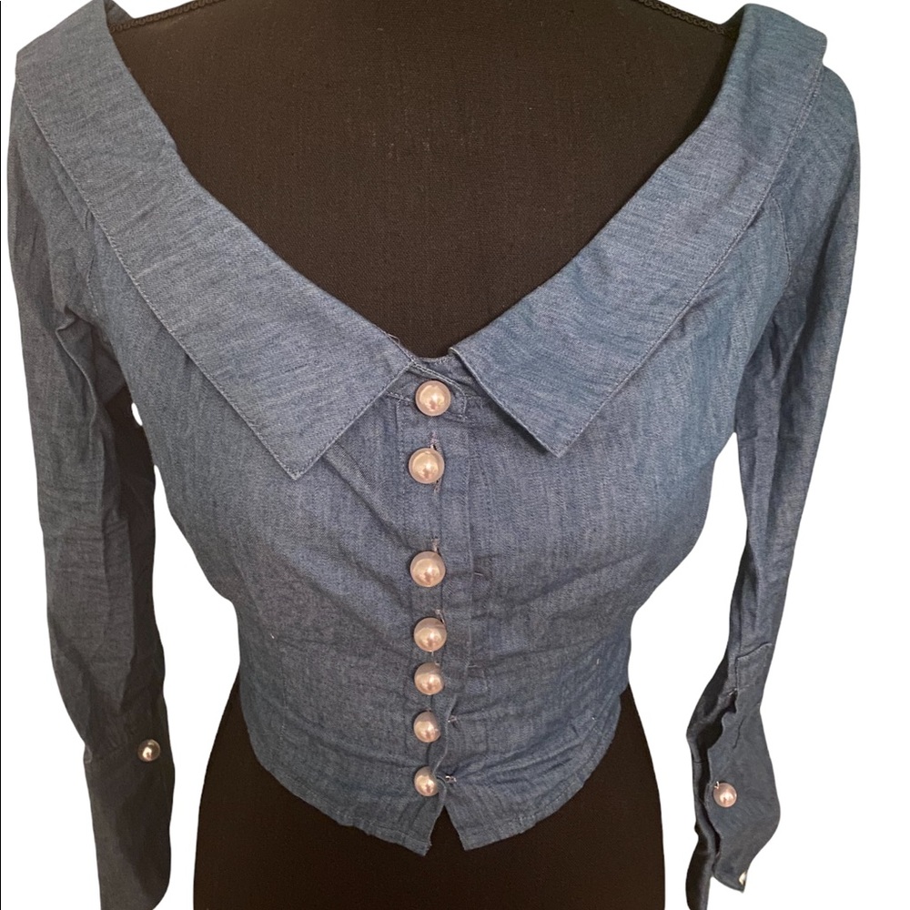 Denim off the shoulder blouse